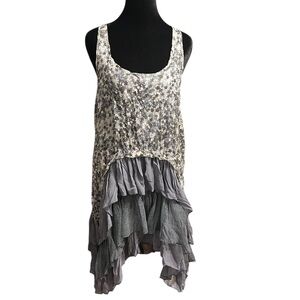 Rachael & Chloe Patterned High Low Dress with Gray Ruffles L